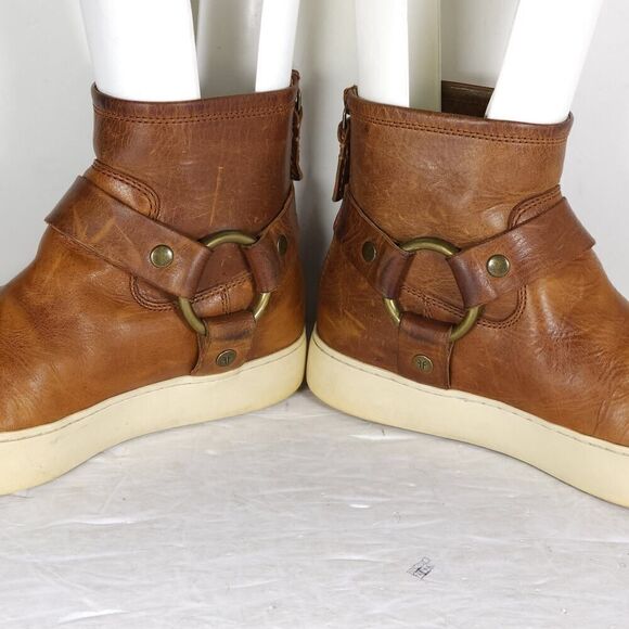 Frye Women’s Lena US6,5 Cognac Brown Leather Back Zip Harness Ankle Boots - Picture 16 of 16